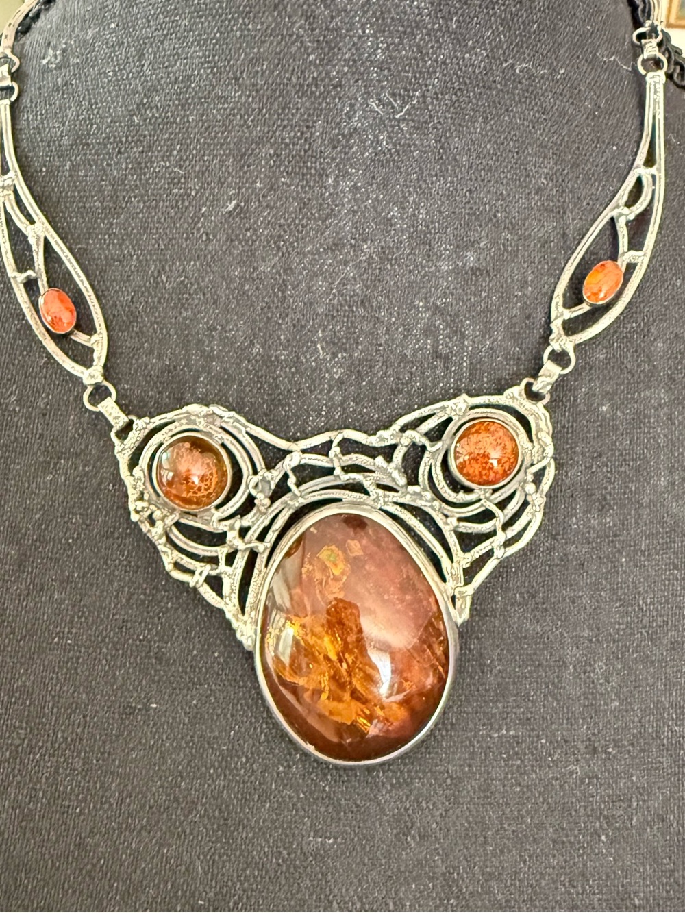 Art Nouveau pendant very rare! Sterling silver and Baltic amber vintage